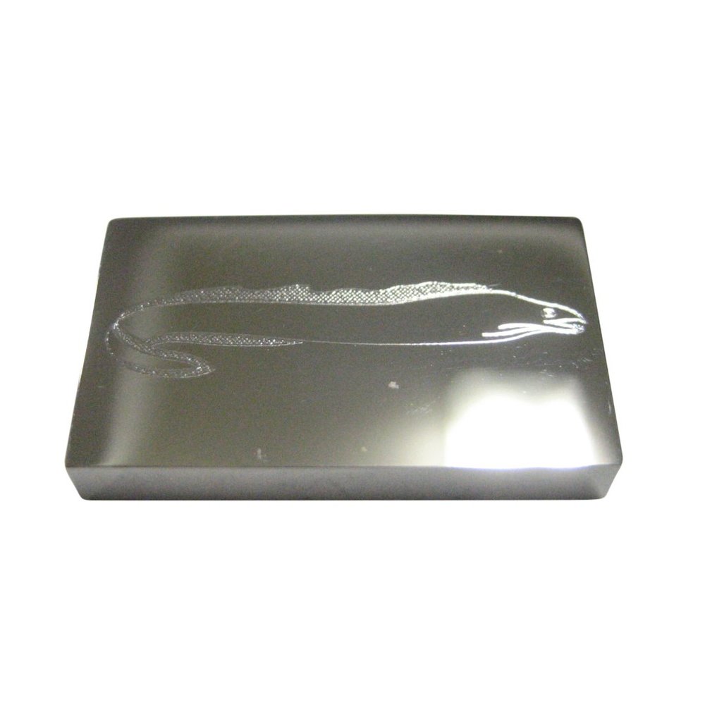 Silver Toned Rectangular Etched Moray Eel Fish Ma… - image 1